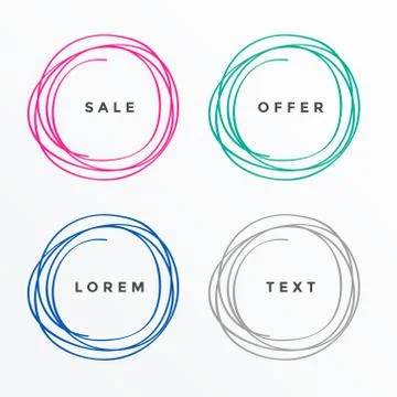 Scribble style circle banners set Illustrazione stock