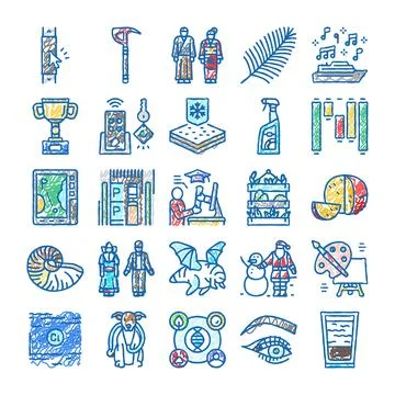 Scribble style colorful icons mixed concepts illustrations Illustrazione stock