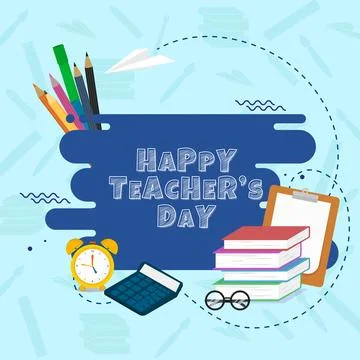 Scribble Style Happy Teacher's Day Text with Education Supplies Elements on.. イラスト素材
