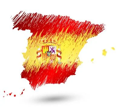 Scribble stylized map of Spain with well detailed Spain emblem(coat of arms). Illustrazione stock