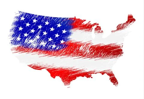 Scribble stylized map of the USA. Raster version Illustrazione stock