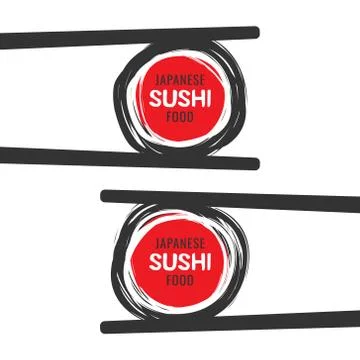 Scribble sushi vector logo with chopsticks Stock Illustration