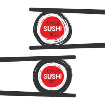 Scribble sushi vector logo with chopsticks Stock Illustration