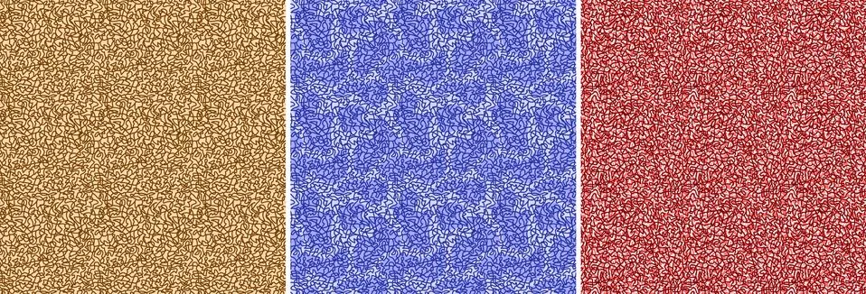 Scribble. Three funny linear seamless patterns of the same theme: brown blue, Stock Illustration