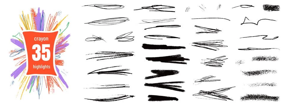 Scribble underline set with straight and messy highlight emphasis in crayon 스톡 일러스트