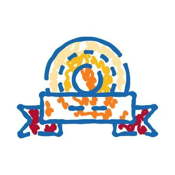 Scribbled emblem with colorful circle and waving flag 스톡 일러스트