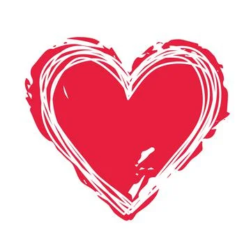 Scribbled heart with hand painted with ink heart isolated on white Stock Illustration