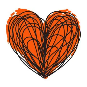Scribbled heart with hand painted with ink heart isolated on white Stock Illustration