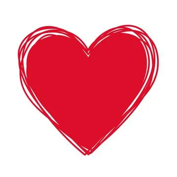 Scribbled heart with hand painted with ink heart isolated on white Stock Illustration