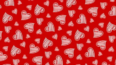 Scribbled hearts on the red background, Valentine's Day Video stock 123470301