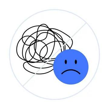 Scribbled Mess with Sad Face Inside a Blue Circle with Diagonal Line Stockillustratie