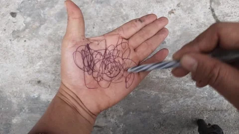 Scribbled on the palm of the hand with a pen, 4k footage Stock Footage 251795906