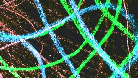 Scribbled pencil crayon lines in orange, purple, blue, green and pink, stop Video stock 311922911