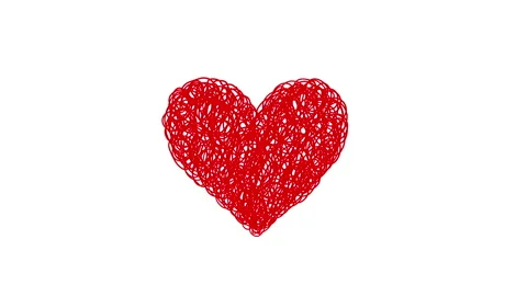 Scribbled red heart doodle animation, on a white background Stock Footage 134418013