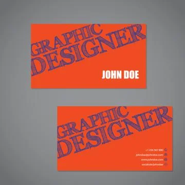 Scribbled text business card in orange blue and white color combo Illustrazione stock
