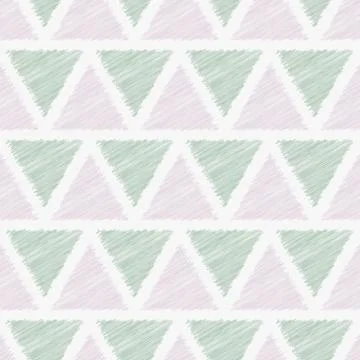Scribbled triangles pink green vector seamless pattern Stock Illustration