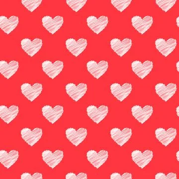 Scribbled white hearts pattern Illustrazione stock