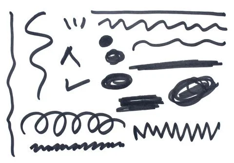 Scribbles drawn with black marker on white background Illustrazione stock