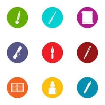 Scribe icons set, flat style Stock Illustration