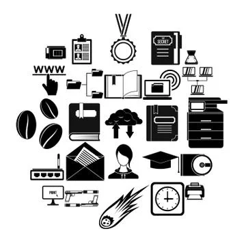 Scribe icons set, simple style Stock Illustration