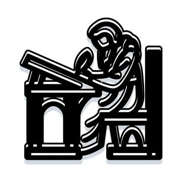 Scribe writing ancient manuscript using quill pen Stock Illustration