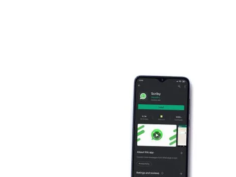 Scriby app play store page on the display of a black mobile smartphone isolat Stock Photos