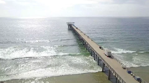 Scripps Pier Vertical Elevation, Pedestal Shot, La Jolla, California, HD Stock Footage 109689581