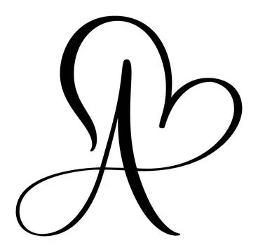 Script capital font logo calligraphy love letter A. Hand drawn vector brush Stock Illustration