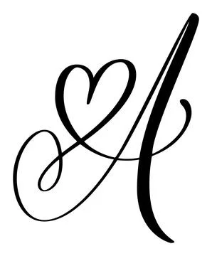 Script capital font logo calligraphy love letter A initial. Hand drawn vector Stock Illustration