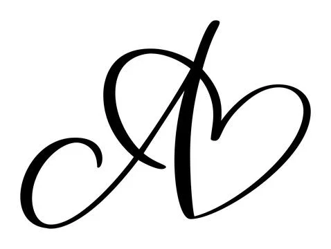 Script capital font logo calligraphy love letter A initial. Hand drawn vector Illustrazione stock