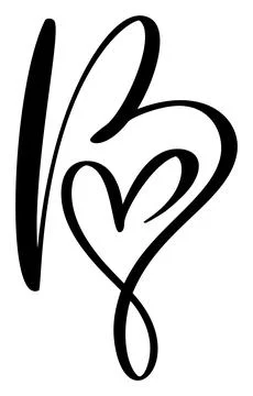 Script capital font logo calligraphy love letter B initial. Hand drawn vector Illustrazione stock