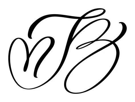 Script capital font logo calligraphy love letter B initial. Hand drawn vector Illustrazione stock