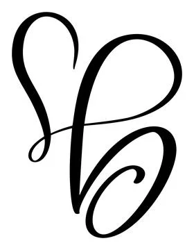 Script capital font logo calligraphy love letter B initial. Hand drawn vector Illustrazione stock