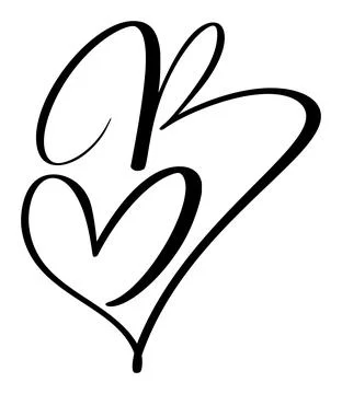 Script capital font logo calligraphy love letter B initial. Hand drawn vector Illustrazione stock