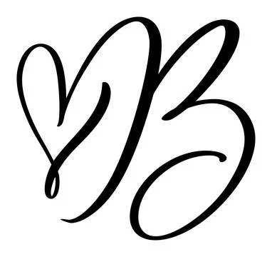 Script capital font logo calligraphy love letter B initial. Hand drawn vector Illustrazione stock