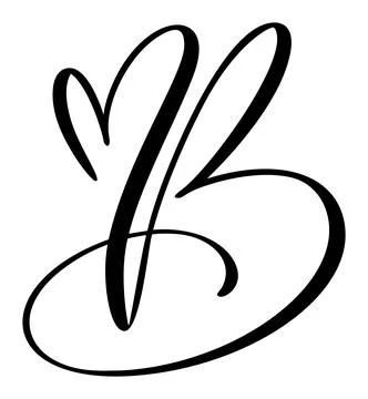 Script capital font logo calligraphy love letter B initial. Hand drawn vector 스톡 일러스트
