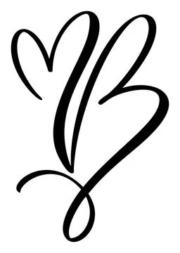 Script capital font logo calligraphy love letter B initial. Hand drawn vector イラスト素材