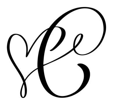 Script capital font logo calligraphy love letter C initial. Hand drawn vector Illustrazione stock