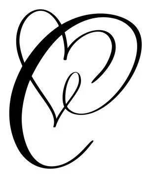 Script capital font logo calligraphy love letter C initial. Hand drawn vector Stock-Illustration