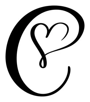 Script capital font logo calligraphy love letter C initial. Hand drawn vector イラスト素材