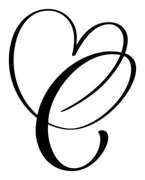 Script capital font logo calligraphy love letter C initial. Hand drawn vector Illustrazione stock