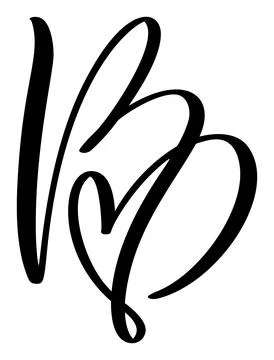 Script capital font logo calligraphy love letter B initial. Hand drawn vector Illustrazione stock