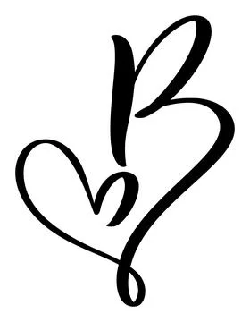 Script capital font logo calligraphy love letter B initial. Hand drawn vector Illustrazione stock