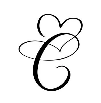 Script capital font logo calligraphy love letter C initial. Hand drawn vector Stock-Illustration