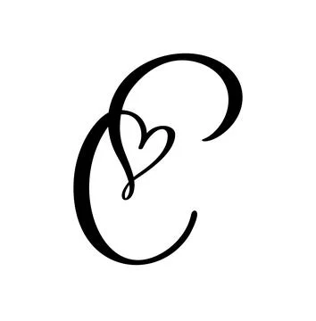 Script capital font logo calligraphy love letter C initial. Hand drawn vector Illustrazione stock
