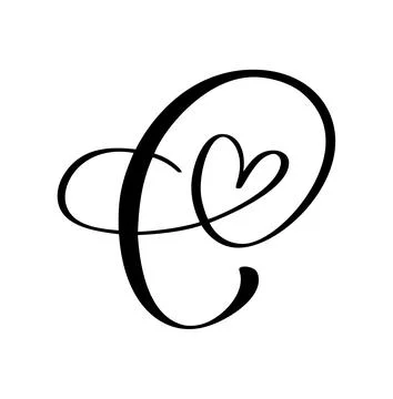 Script capital font logo calligraphy love letter C initial. Hand drawn vector Illustrazione stock