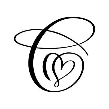 Script capital font logo calligraphy love letter C initial. Hand drawn vector イラスト素材