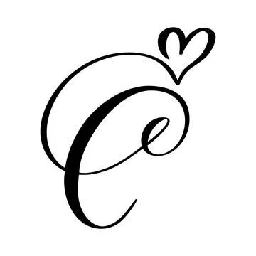 Script capital font logo calligraphy love letter C initial. Hand drawn vector Illustrazione stock