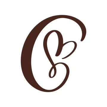 Script capital font logo calligraphy love letter C initial. Hand drawn vector Illustrazione stock