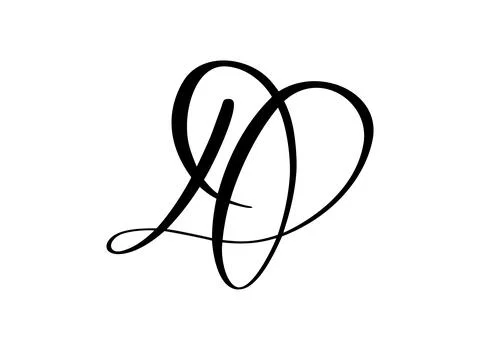 Script capital font logo calligraphy love letter D initial. Hand drawn vector Illustrazione stock